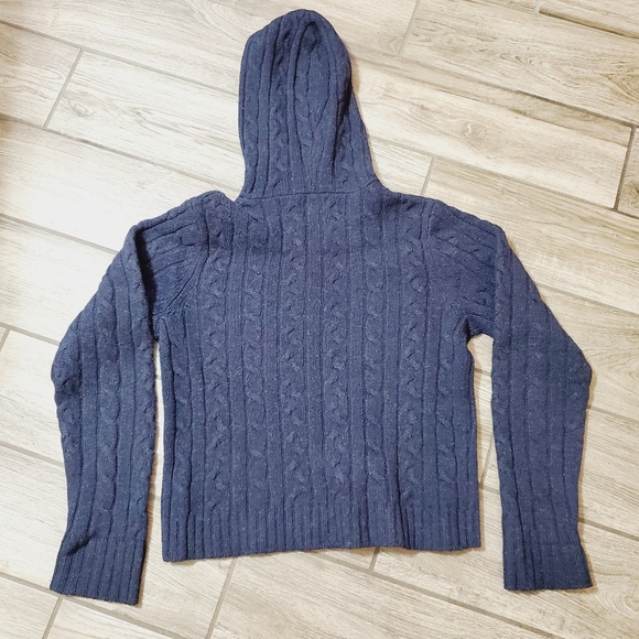 Abercrombie & Fitch Ladies Hooded Sweater Black Cable Knit Pattern Wool Large - Picture 5 of 5